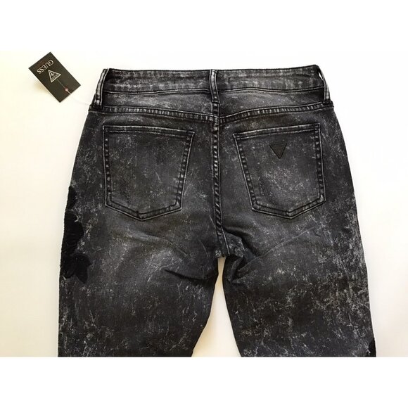 Guess Women’s Mid Rise sexy Curve Skinny Jeans Black Destroy Embroidered Size 27 - Picture 12 of 12